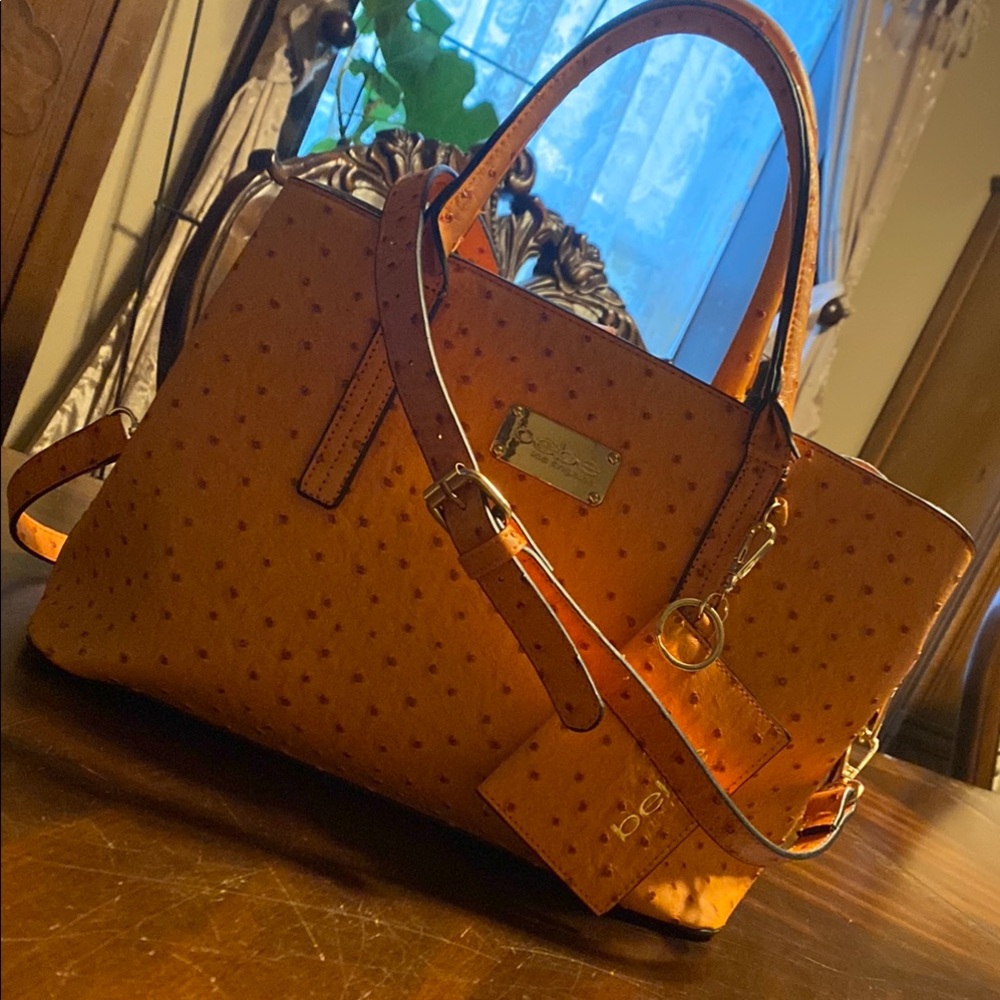 Dooney & Bourke Orange Ostrich-Embossed Satchel with Detachable Strap